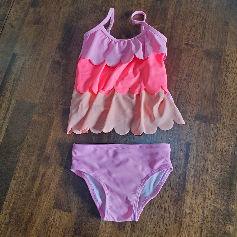 OshKosh B'gosh Toddler Girl Tankini 2 piece swimsuit, Pink ruffle, Size 2T